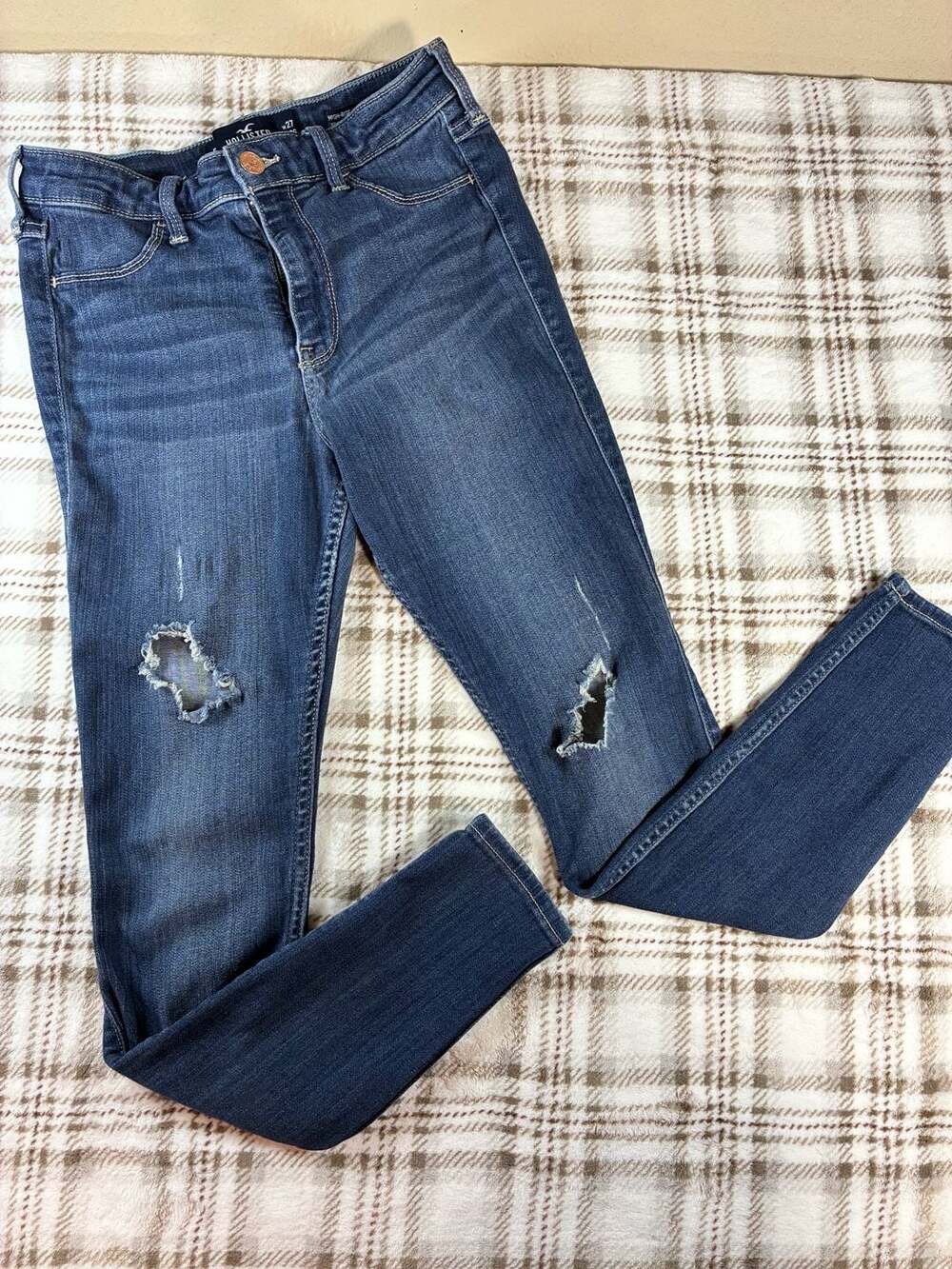 Hollister High-Rise Jean Legging Size 27L26 Distressed Dark Wash